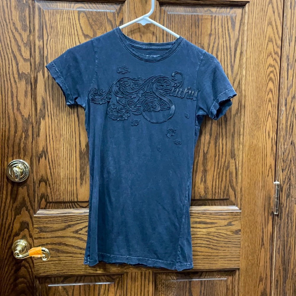 Sinful Black Washout Tee with Wings